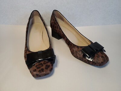 Ellen Tracy Animal Print Sz 7.5 Barton Dark Cheetah Print Bow Toe Square