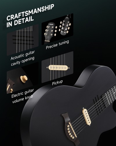 Moukey BCC-100 Acoustic Electric Guitar + Gig Bag S Pickup Voulme Knob Black - Picture 7 of 12