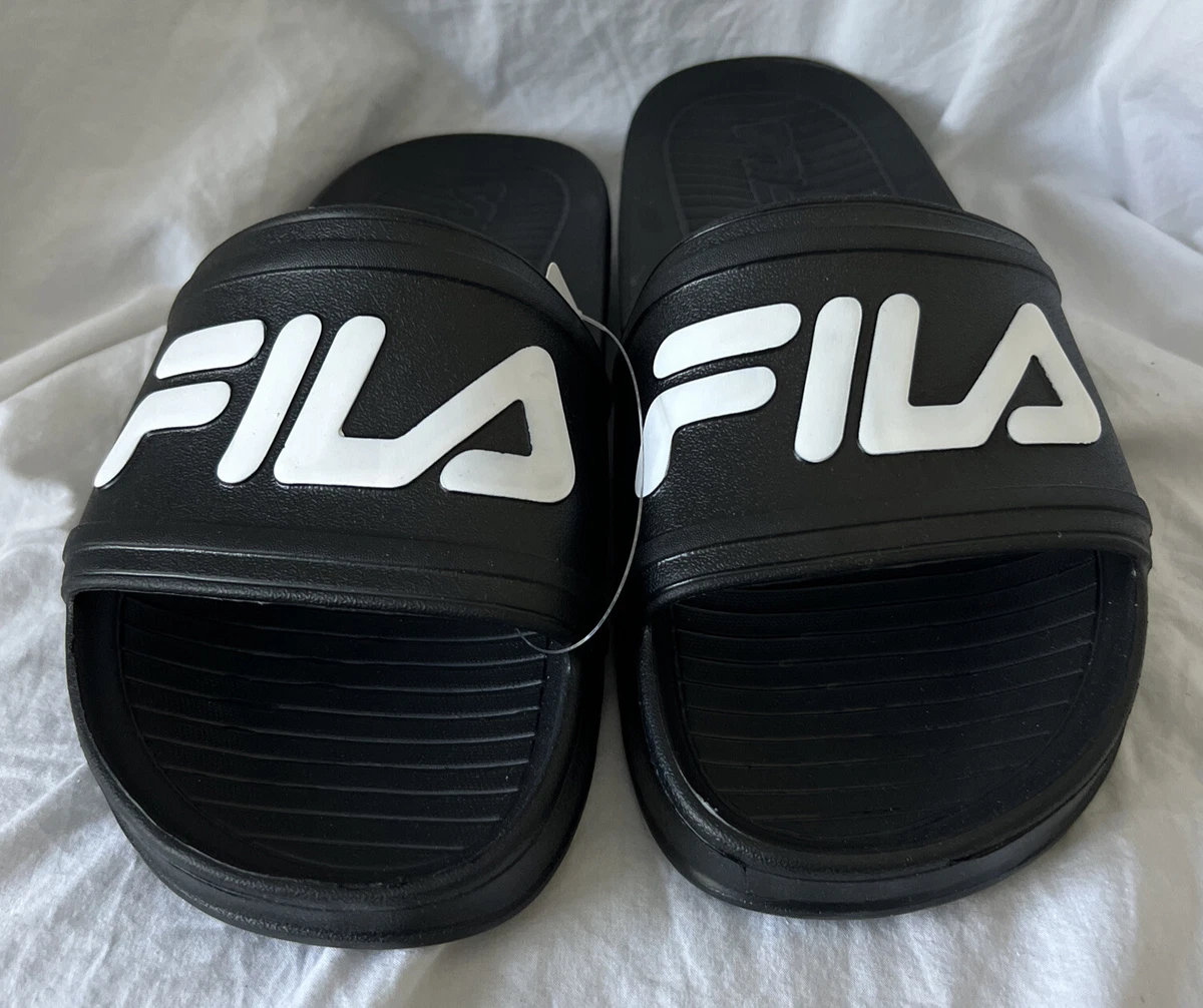 Fila slides hotsell black and white