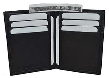 Leatherboss Genuine Leather Mens Slim ID Bifold Wallet and Card Holder, Black