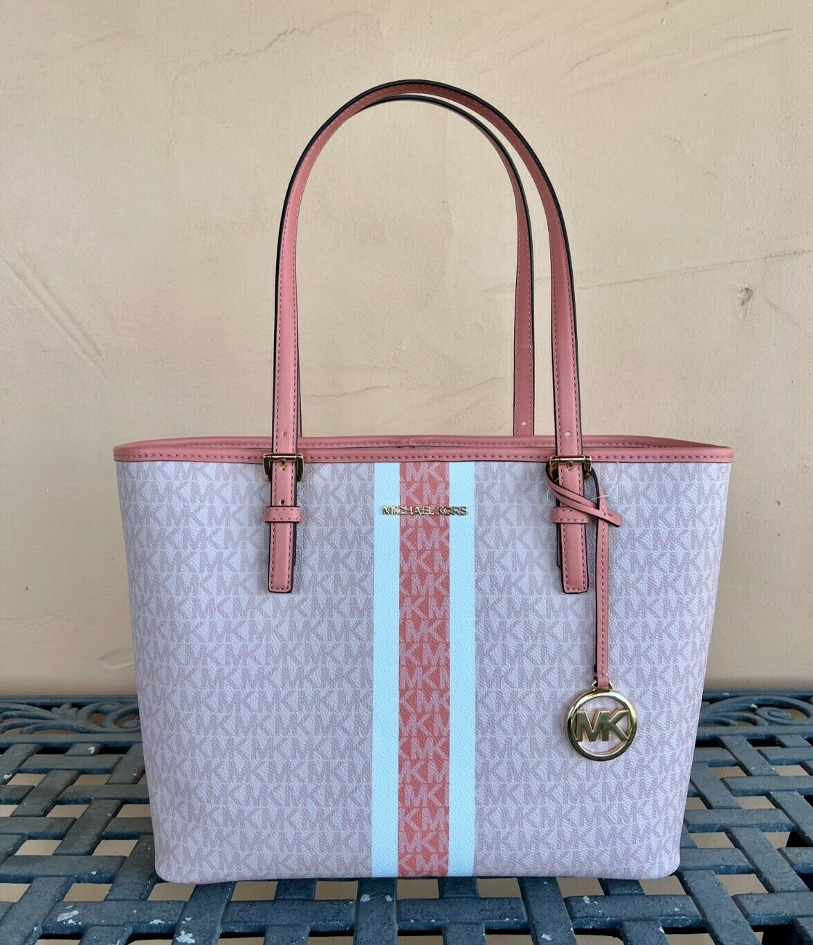 MICHAEL KORS JET SET TRAVEL MD CARRYALL TOTE CENTER STRIPE MK SHERBERT MULTI