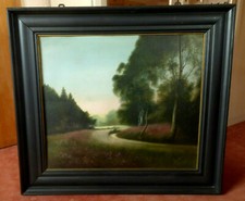 Heidelandschaft in der Dämmerung - signiert C. HUSS - Öl/Pappe 