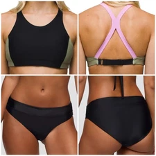 Prana Baja Bound Top & Summer Wave Bottom Small Black Color Block Swim Set