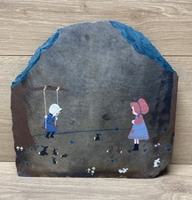 Vintage Hand Painted Slate Cottagecore Folk Art Little Red Riding Hood Signed