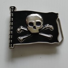 Kalan Skull Pirate Flag Men's Belt Buckle Black Silver Metal A-1