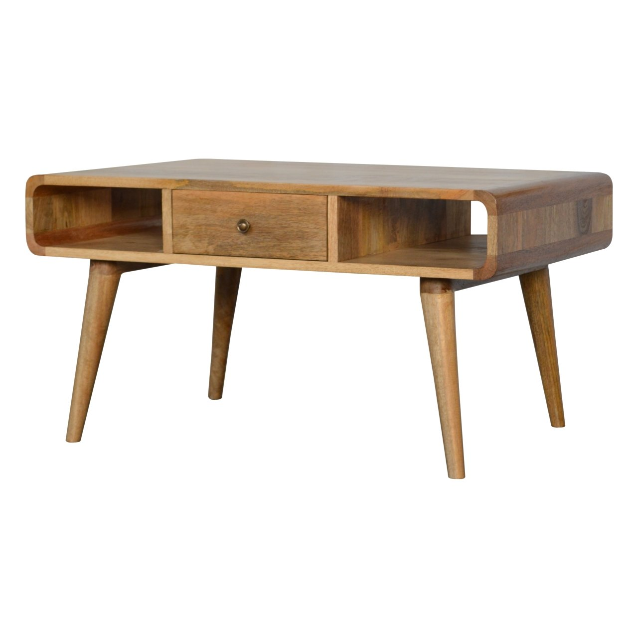 Artisan Furniture Solid Mango Wood Coffee Table - 2 Drawers - 2 Open Slots - Brown - Image 2