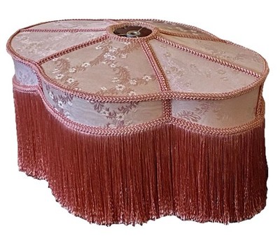 Vintage Victorian Pink Damask Boudoir Lampshade Scalloped Fringe Spider Fitter