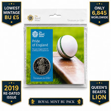 2019 Pride of England Lion &pound;5 BU Queen's Beasts Cricket World Cup Mintage 6845