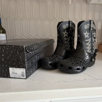 Crocs Limited Edition Black Western Mid-Calf Pull On Boot Star Embroidered