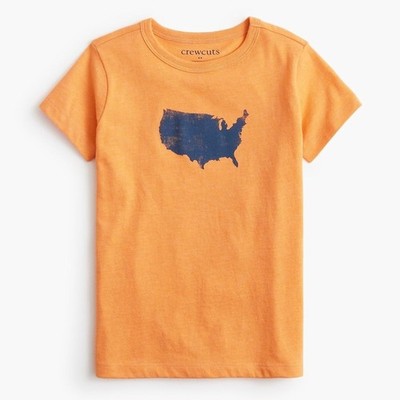 NWT CREWCUTS Boys' Orange U.S.A. Map Graphic T-Shirt Americana Casual Size XXS