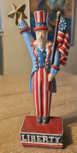 Cast Iron Uncle Sam Liberty Door Stop 10" Tall