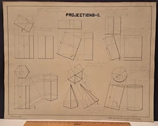1903 MECHANICAL DRAWING 18" X 14"  PROJECTIONS-II CORRESPONDENCE  PRR CONNECTION