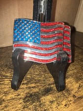 Glittery Enameled American Flag Belt Buckle, Silver-Tone, Fits 1.5  Wide Strap