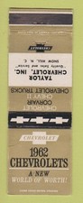 Matchbook Cover - 1962 Chevrolet Taylor Snow Hill NC WEAR