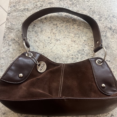 Vintage Y2K 2000s Neutral Brown ANA Suede Leather Top Handle Mini Bag Purse - Picture 2 of 4