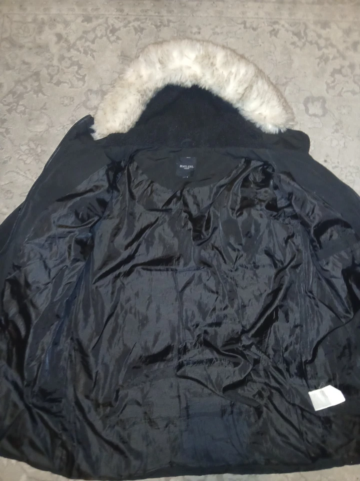 Brave Soul Black Parka Jacket with Fur Hood Mens Medium - Image 2 of 4