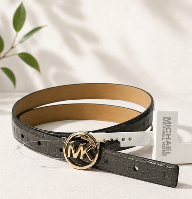 Michael Kors Slim Belt Gray Faux Croc Patent Leather MK Logo  display picture 2