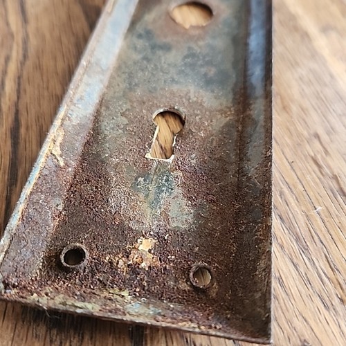 Brass Antique Door Knob Back Plate Metal Rectangle w Key Hole - Picture 7 of 9