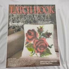Vintage WonderArt Latch Hook Pillow Kit 4735 Red Roses 15 Inch Square