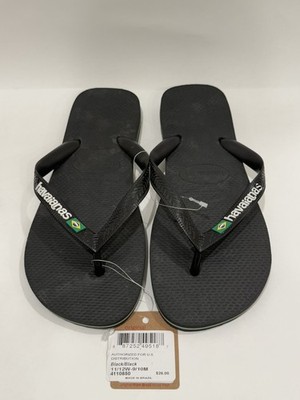 Havaianas Brazil Logo Flip Flops Black  Size Mens 9/10 Womens 11/12 EU 43/44 NWT