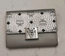 MCM Travia Women's Trifold Wallet in Silver/Grey Leather Used