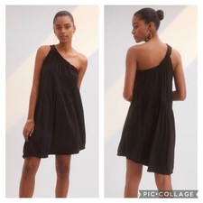 Anthropologie ruffled one-shoulder mini black dress size small