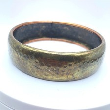 VTG Gold Tone Hammered Metal Patina Finish Wide Cuff Bangle Stacking Bracelet