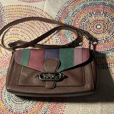 Coach Colorblock Pebbled Shoulder Bag Turn Lock Adjustable Strap