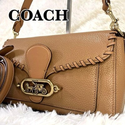 COACH Jade Whipstitch Leather Shoulder Bag 3Way Camel Auth