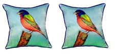 Pair of Betsy Drake Painted Bunting Small Pillows 12 Inch X 12 Inch