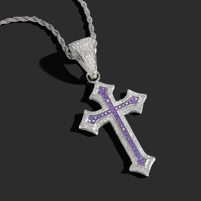 2.30Ct Round Cut Lab Created Amethyst Cross Men's Pendant 14K White Gold Plated - Image 2 of 4