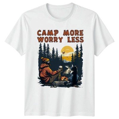 Camp More Worry Less T-Shirt Outdoor Freizeit Camping Geschenk für Sie und Ihn
