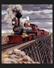 Wyoming Locomotive Steam Engine Train 36x44 Fabric Panel