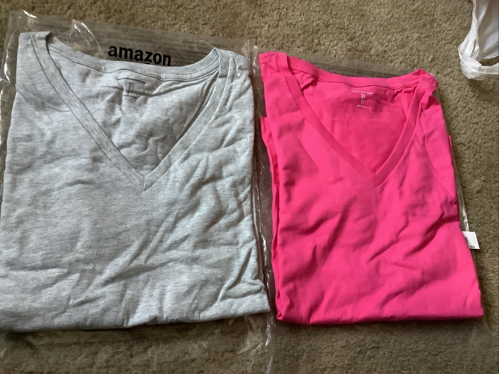 New (2)  Amazon Essentials Womens Reg Fit L/S Vneck T-shirts- Small- Pink & Grey thumbnail 4