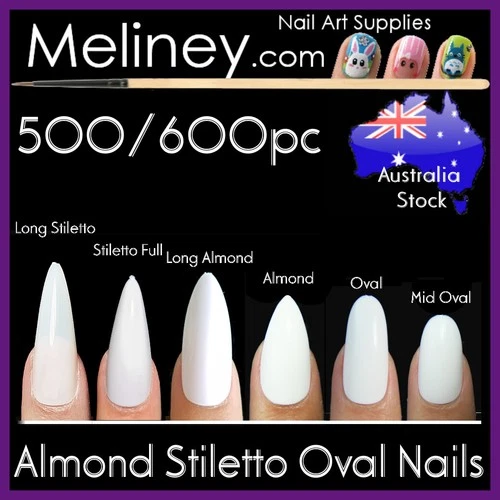 500/600pc Almond Stiletto Oval Claw Pointy Nails Full Cover False Fake Nail Tips