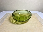 Vintage Anchor Hocking avocado green swirl glass ribbed bowl/candy dish