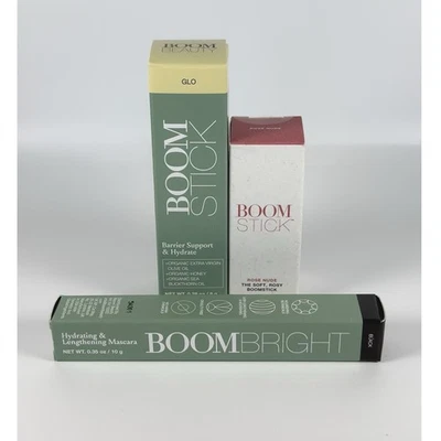 Boom Beauty 3-Piece Set: Boom Bright Mascara, Glo & Rose Nude Stick New Sealed