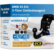 ANHÄNGERKUPPLUNG vert. abnehmbar passt für BMW X5 E53 00-07 +7polig E-Satz ABE