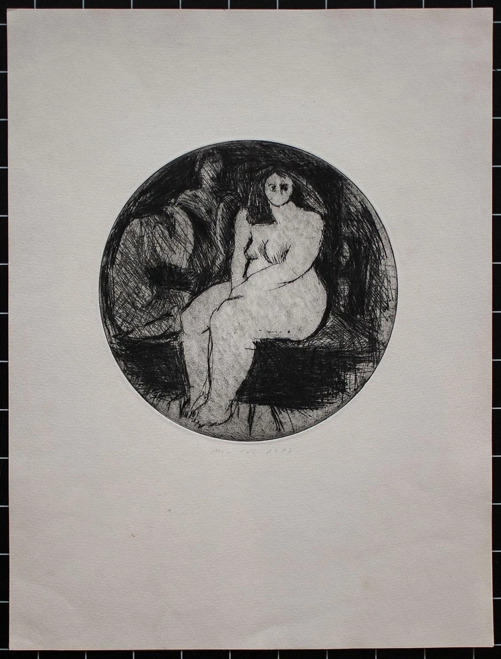 Marika Voß Frauenakt sitzend Ostdeutsche Kunst Berlin signiert Radierung 1978 - Bild 2 von 3