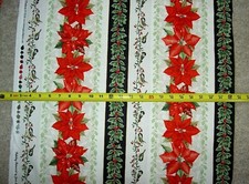 Holiday Botanical Christmas Poinsettia Mistletoe Stripe 9558-48 Cotton Fabric