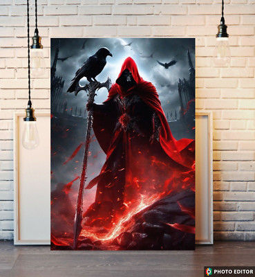 Halloween Horror Sensenmann Skellington schwarze Krähe Leinwanddruck Poster Kunstwerk