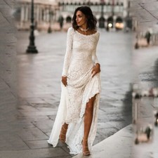 Simple Mermaid Wedding Dresses O-Neck Long Sleeves Lace Appliques Bridal Gowns