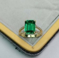 4 Ct Emerald Cut Simulated Green Emerald Wedding Ring In 14k Yellow Gold Plated