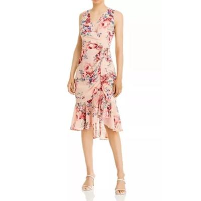 floral ruched chiffon faux wrap dress Wedding Attire Eliza J Floral Ruched Chiffon Faux Wrap Dress Yumi Women's  Bird And Floral Print