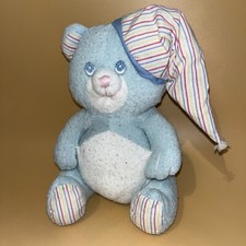 VTG Bittles Russ Berrie Light Blue Teddy Bear Plush Rattle Hat Terry Cloth