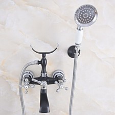 Black Silver Chrome Brass Clawfoot Bath Tub Faucet Shower Mixer Tap Set sna621