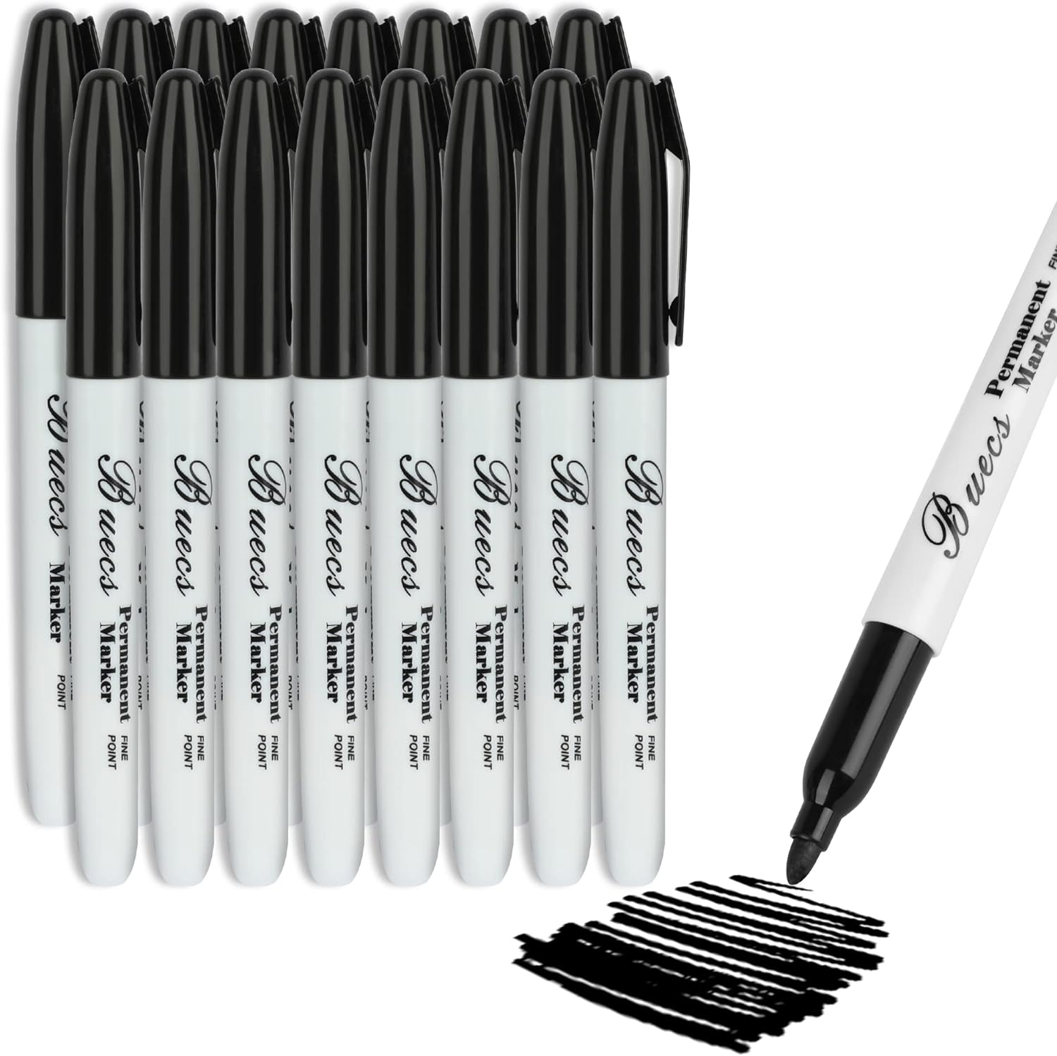 Permanent Markers, 128 Count Black Permanent Markers, Fine Point, Waterproof & S-image