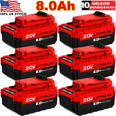 6PACK 8.0Ah 20 Volt Lithium-Ion Battery for PORTER CABLE 20V Max PCC680L PCC685L
