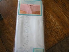 Spring Garden Polyester CUTWORK TABLECLOTH 52" Square Floral LIGHT BLUE NIP 