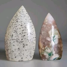 Lot Of 2 Dentritic Agate & Green Flower Agate Freeform Ornament Flame - USA